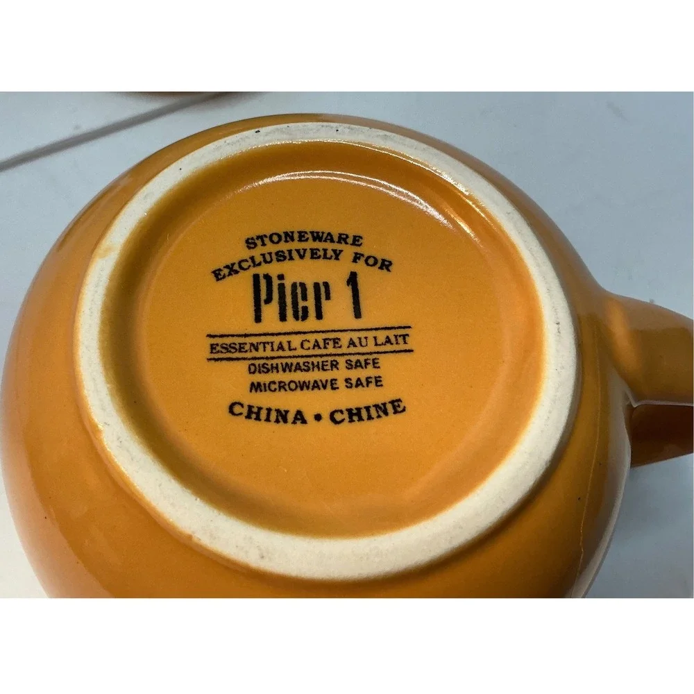 Pier 1 Vintage Tea For One Stacking Teapot and Cafe Au Lait Mug Set Yellow Organ